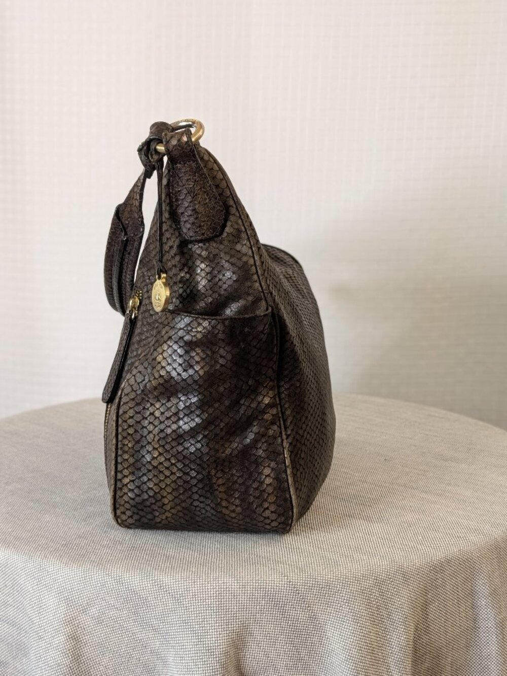 Brahmin Metallic Bronze Embossed Leather Hobo Shoulder Bag Dust Bag - Picture 6 of 12